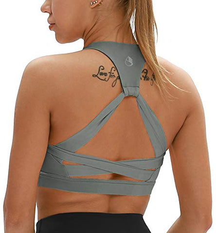 Image of icyzone Workout Sports Bras for Women - Fitness Athletic Exercise Running Bra, Activewear Yoga Tops (Gray, Medium)