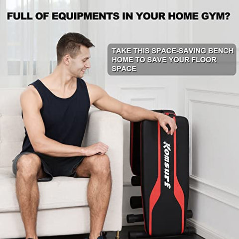 Image of KOMSURF Weight Bench, Adjustable Workout Bench, Exercise Bench Press for Home Gym, Foldable Equipment Body Gym System, Strength Training Bench for Full Body Workout