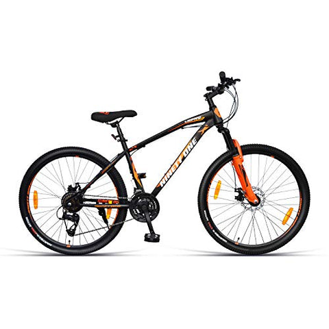 Image of NINETY ONE Leopard 27.5T 21 Speed 17 Inches Steel Frame Hybrid Bike For Unisex Adult ( Black & Orange , Ideal For: 12+ Years , Brake: Disc )