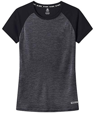 Image of MoFiz Women's Athletic Short-Sleeved Running T-Shirts Lightweight Quick Dry Workout Training Yoga Crewneck Tops Black Grey 2XL