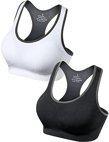 Image of GXXGE Padded Racerback Sports Bras for Women High Impact Workout Yoga Gym Activewear Fitness Bra Black White Small