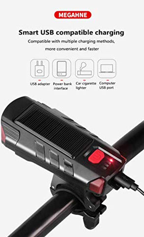 Image of Fastped Bicycle Horn 2 Eyes Front Light Solar With Usb Charging Battery Bike Light With Two Back Lights(Black)