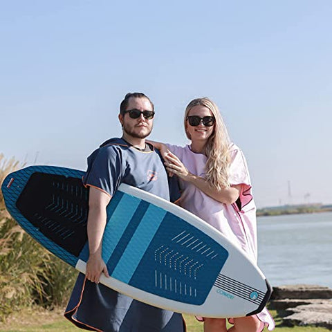 Image of Hiturbo Microfiber Surf Beach Wetsuit Changing Towel Bath Robe Poncho with Hood -One Size Fit All