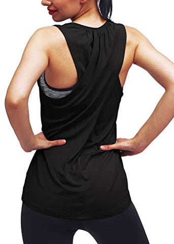Image of Mippo Workout Tops for Women Workout Shirts Yoga Tops Sports Gym Clothes Activewear Tops Muscle Tank Long Athletic Running Racerback Tank Tops for Women Black L
