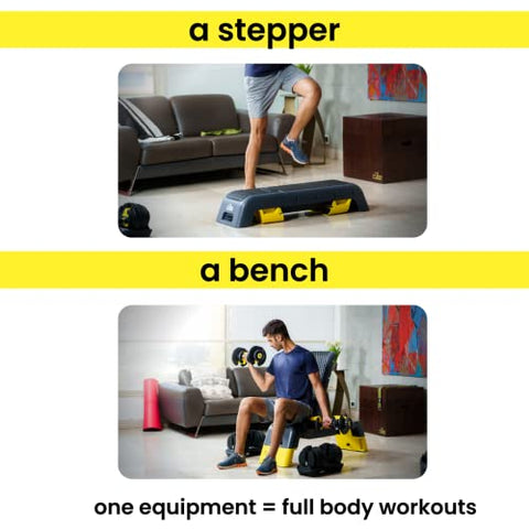 Image of The Cube Club Adjustable Stepper Bench|Bench Press/Gym Bench for Home Workout|Incline Decline Flat|Stepper for Exercise at Home|Chest Workout Equipment|Aerobic Fitness Bench, Yellow, 150 kg Limit