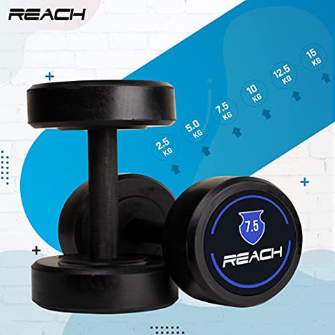 Image of Reach round dumbbell weights for strength training at home and gym ( 7.5 kg pair )