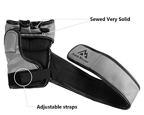 Image of Brace Master Boxing Gloves MMA Gloves for UFC Training Men and Women Leather More Padding Punching Bag Gloves for The Kickboxing, Sparring, Muay Thai Heavy Bag (Small, Gray)
