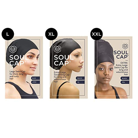 Image of SOUL CAP XL – Extra Large Swimming Cap/Shower Cap | Designed Long Hair, Dreadlocks, Weaves, Hair Extensions, Braids, Curls & Afros | Women & Men Silicone (Black)