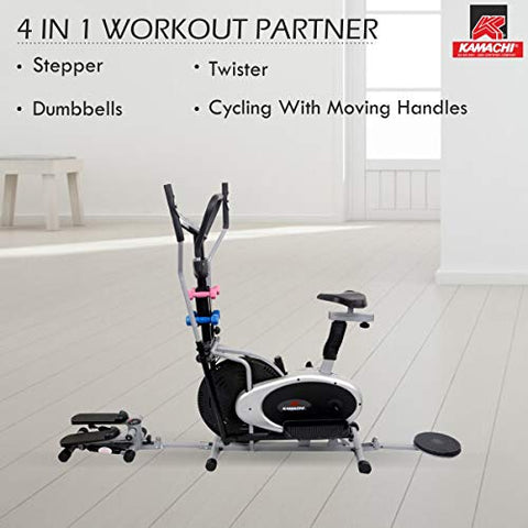 Image of Kamachi OB-330 Elliptical Orbitrack Bike (4 in 1) with Stepper, Twister & Dumbbells; Exercise Cycle; Cross Trainer