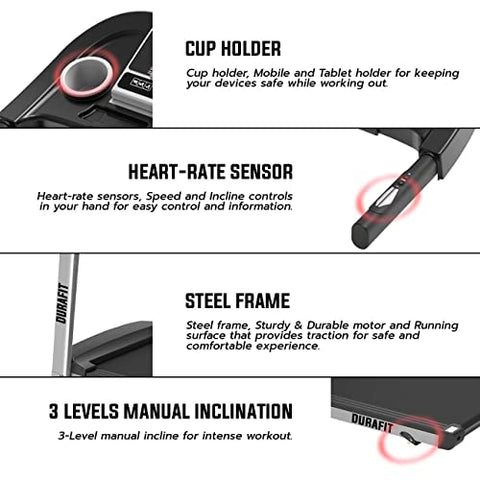 Image of Durafit Strong Multifunction 4 HP Peak DC Motorized Treadmill with Max Speed 14 Km/Hr, Max User Weight 120 Kg, Manual Incline, Free Installation Assistance