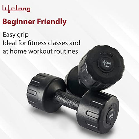 Image of Lifelong PVC Dumbbells Pack of 2 for Home Gym Fitness Barbell, Workout at Home; for Resistance Training; Easy Grip and Anti- Slip Dumbbells (6 Month Warranty)