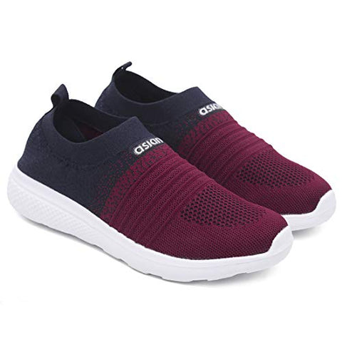 Image of ASIAN Women's Elasto-02 Maroon Knitted,Sports,Walking,Slipon Shoes UK-5