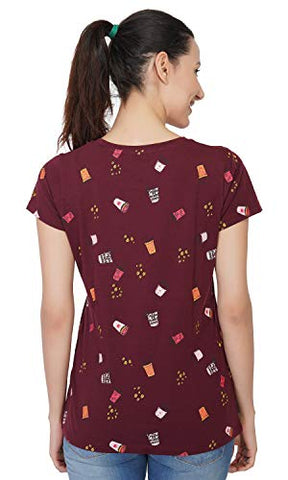 Image of Stories.Label Ladies Long BTS T-Shirts Tops for Women Western, Printed Cotton Crop Tops Girls Stylish in Regular Fit Plus Size, high Neck one Peace Woman (Winsor Wine, 3XL)