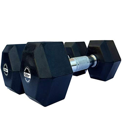 Image of Liffo® Rubber Coated Hex Dumbbells Solid Steel Pure Black Rubber 2Kg,2.5Kg,3Kg,4Kg,5Kg ((2.5 KG x 2 PCS = 5 KG))