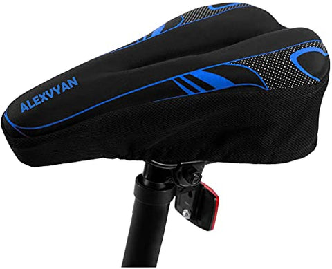 Image of AlexVyan Soft Bicycle Silicone Gel Saddle Cover ( 11*7.5 Inch) Cycling Cushion Pad City Cycle Seat Cover Gym Cycle Gel Cover -Fits Narrow/Slim Seats (Black and Blue)