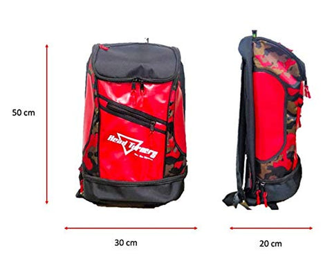 Image of HeadTurners Pro Badminton Backpack Kitbag with Shoe Pocket (Red Camo, Black )