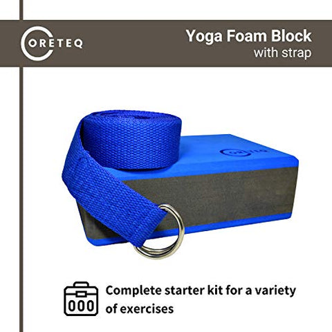 Image of Coreteq High Stability EVA Foam Yoga Block Brick Set of 2 with Yoga Belt Starter Kit (Blue-Black-Blue)