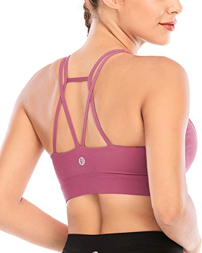 RUNNING GIRL Padded Strappy Sports Bras for Women, Medium Support Yoga Bra  Workout Gym Activewear(WX2569 Rose Red,L)