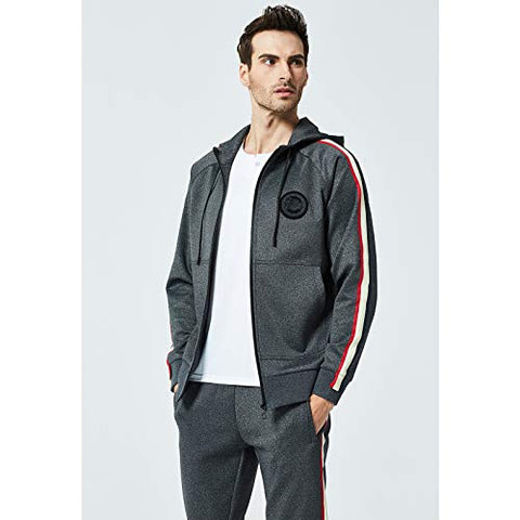Image of MANTORS Men's Hooded Athletic Tracksuit Full Zip Casual Jogging Gym Sweat Suits Darkgray-S