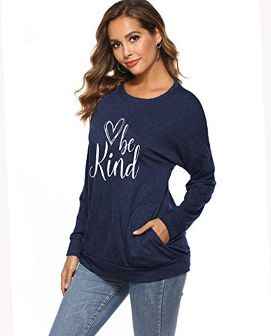 Image of ZILIN Women's Casual Letter Print Crewneck T-Shirt Long Sleeve Tunic Tops Sweatshirt with Pockets