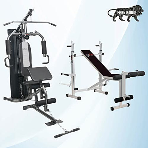 Image of Lifeline HG-005 Multi Home Gym Machine with Preacher Attachment and LB-309 Multi Adjustable (Incline, Flat & Decline) Bench with Leg Curl/Extension and Dumbbell Fly