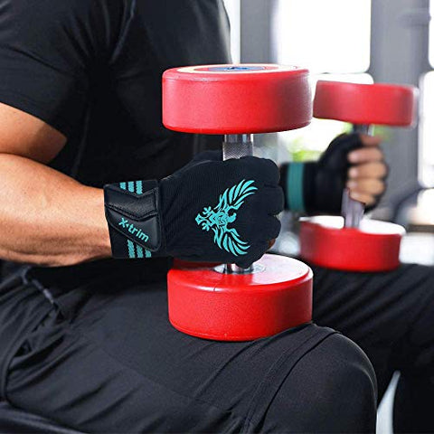 Image of X TRIM X Macho Unisex Professional Wrist Wrap Support Real Leather Tactical Thumb Stretch Back Weightlifting Gym Gloves for Palm and Wrist Protection (Large)