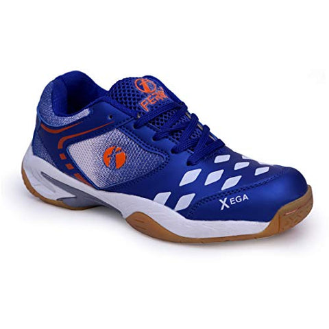 Image of FEROC Men's Yellow, White, Blue Polyurethane Badminton Shoes - 9