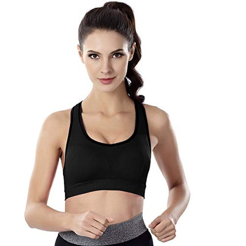 Image of Double Couple Women Racerback Sports Bras High Impact Workout Yoga Gym Activewear Fitness Bra (Black+Grey+Blue, XXL(Fit for 44B 42C 44C 38DD 40D 42D 44D))