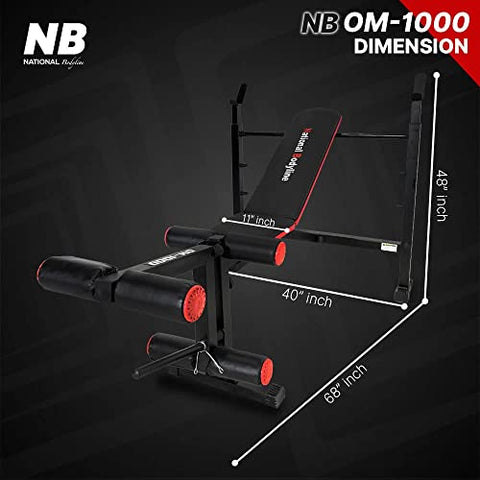 Image of National Bodyline Adjustable Weight Bench Full Body Workout, Foldable Inclined Decline Flat Strength Training Fitness with Leg Curl & Extension (Silver) - Max Weight Capacity on Crutches: 400 LB