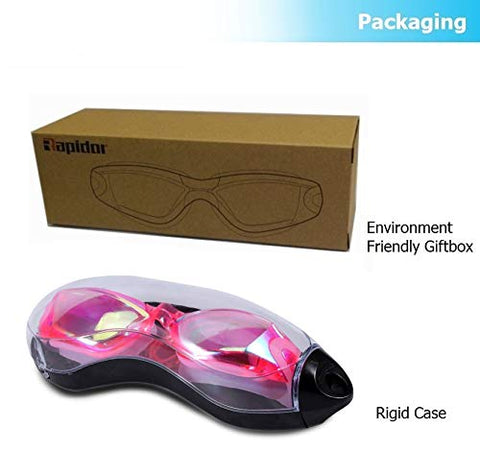 Image of Rapidor Swim Goggle for Men Women Teens, Anti-Fog UV-Protection Leak-Proof, RP905 Series Multiple Choices (Pink- Mirrored Lenses)