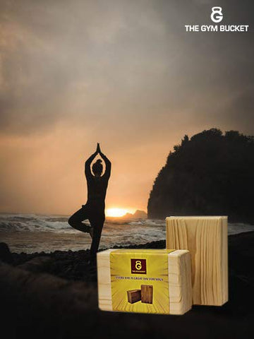 Image of The gym Bucket Yoga Pilates Brick Wooden Block for Yoga Support for Decent Poses (1 Brick +Strap)