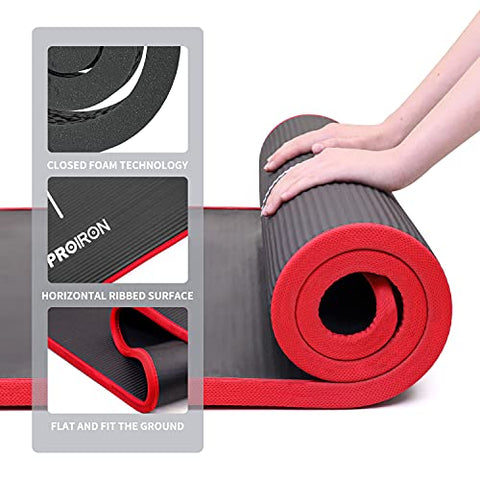 Image of NBR Yoga Mat 1830×660×10 mm - BLACK PROIRON Pilates Mat Edge Protection Non-Slip Yoga Mat Exercise Extra Thick Foam Mat Fitness Workout Mats Home Gym with Carrying Strap