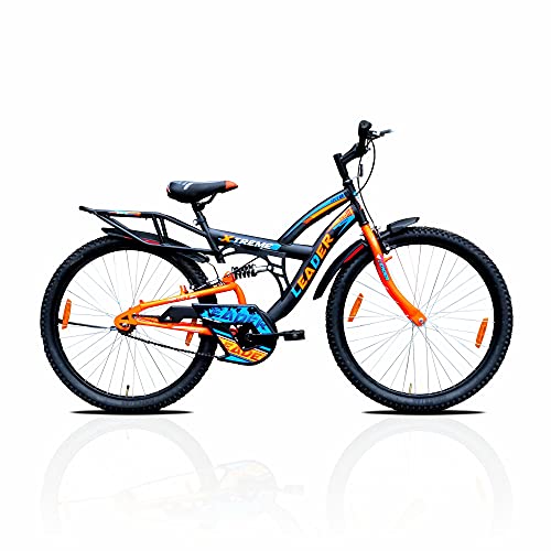Leader Xtreme MTB 26T IBC Mountain Bicycle/Bike Without Gear Single Speed with Rear Suspension for Men - Black/Fluro Orange Ideal for 10+ Years 18 Inches Steel Frame