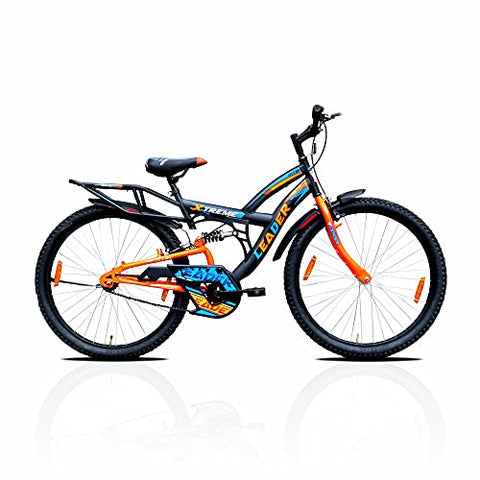 Image of Leader Xtreme MTB 26T IBC Mountain Bicycle/Bike Without Gear Single Speed with Rear Suspension for Men - Black/Fluro Orange Ideal for 10+ Years 18 Inches Steel Frame