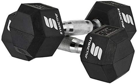 Image of Amazon Brand - Symactive Rubber Coated Hex Dumbbells, Set of 2, 5 Kg