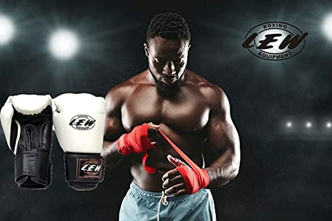 Image of LEW White/Black Boxing Gloves for Training/ Muaythai/Punching Bag/Sparring with a Pair of Hand Wraps (White, 14 OZ)