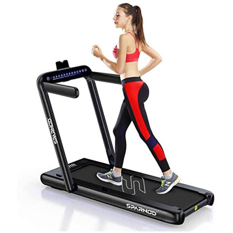 Image of Sparnod Fitness STH-3030 (4 HP Peak) 2 in 1 Foldable Treadmill for Home Cum Under Desk Walking PadSlim Enough to be stored Under Bed (Black)