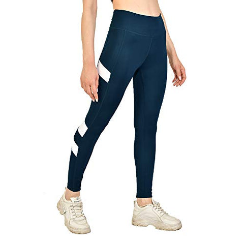 Image of Kopykat Fourway Lycra Spandex Highwaist Sports Gym Yoga Tights for Women (kop-51) (Airforce Blue - 3XL)