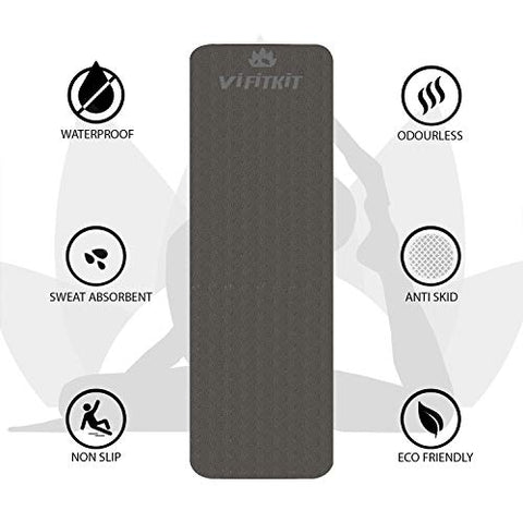Image of VIFITKIT® Yoga Mat Anti Skid EVA Yoga mat with Carrying Strap for Gym Workout and Flooring Exercise Long Size Yoga Mate for Men Women… (Grey, 4mm)
