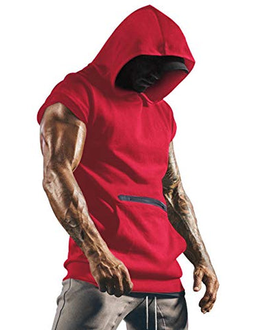 Image of Men Workout Short Sleeve Shirts Athletic Mens Top Muscle Sportswear Red XXL