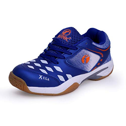 Image of FEROC Men's Yellow, White, Blue Polyurethane Badminton Shoes - 9