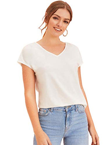 Image of Fabricorn Combo of Plain Stylish Black and White V-Neck Cotton Tshirt for Women (Black and White, Small)