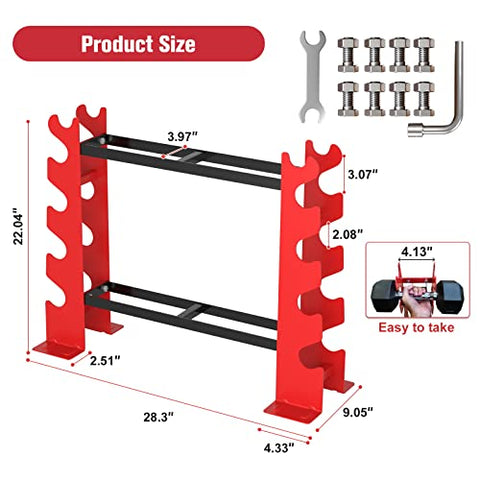 Image of FISUP Weight Rack for Dumbbells, Dumbbell Rack Stand Only 450LBS Capacity Weight Rack for Home Gym Strength Training Dumbbell Racks Red and Black 5 Tier