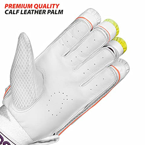 Image of DSC Intense Valor Leather Cricket Batting Gloves, Mens Right (White Turquoise)