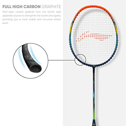 Image of Li-Ning G-Force 3700 Superlite (AYPQ088-5) Carbon Fiber Strung Badminton Racquet (Navy/Orange) with Free Full Cover, Set of 1
