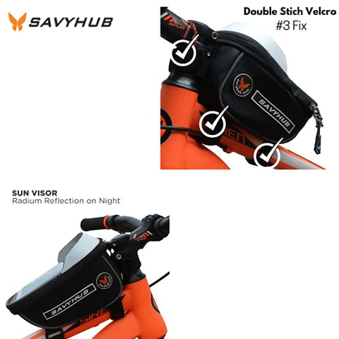 Image of SAVYHUB Bike Bicycle Front Frame/Tube Bag waterproof mobile phone holder with sensitive touch screen and waterproof premium material Suitable for all types of mobiles below 7.2 inch