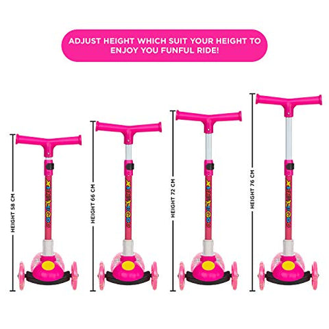 Image of NHR Smart Kick Scooter, 3 Adjustable Height, Foldable,Front Wheel Light & PVC Wheels for Kids (3 to 8 Years ,Pink)