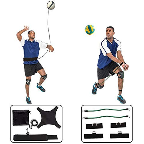 Image of HoDrme 2 Sets of Volleyball Training Aid-Volleyball Rebounder & Resistance Band-Great Trainer for Solo Practice of Serving Tosses, Arm Swings and Passing Technique