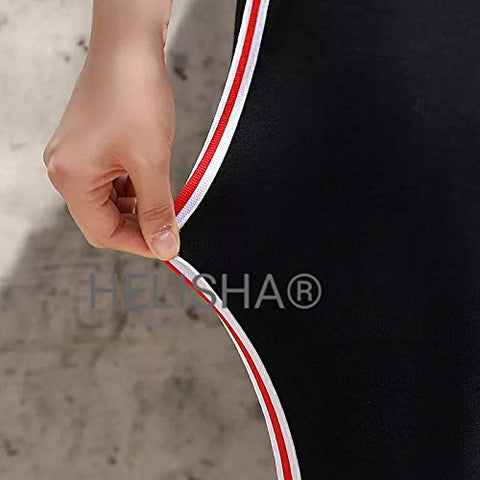 Image of HELISHA® Gym wear Leggings Ankle Length Free Size Combo Workout Trousers | Stretchable Striped Jeggings |Mid Waist Sports Fitness | Yoga Track Pants for Women & Girls (Pack of 2) (Black With White-Line+Black-With-Red-Line)