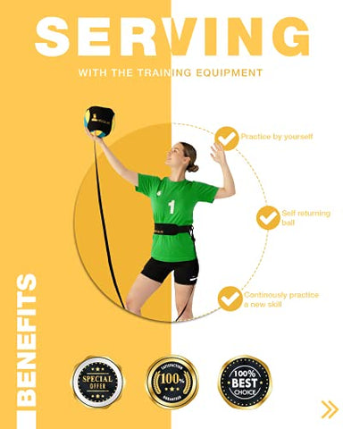 Image of Regius Volleyball Training Equipment 3.0 - Premium Solo Trainer, Perfect for Beginners Practicing Serving, Setting and Spiking, Great Gift Idea - Yellow
